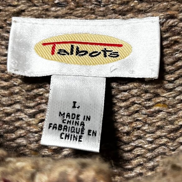 Talbots Knit Sweater Robin Bird Holly Branch Khaki Brown Collar Casual Comfy LG - Picture 7 of 12